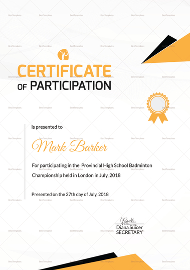 Badminton Sports Certificate Design Template In PSD Word