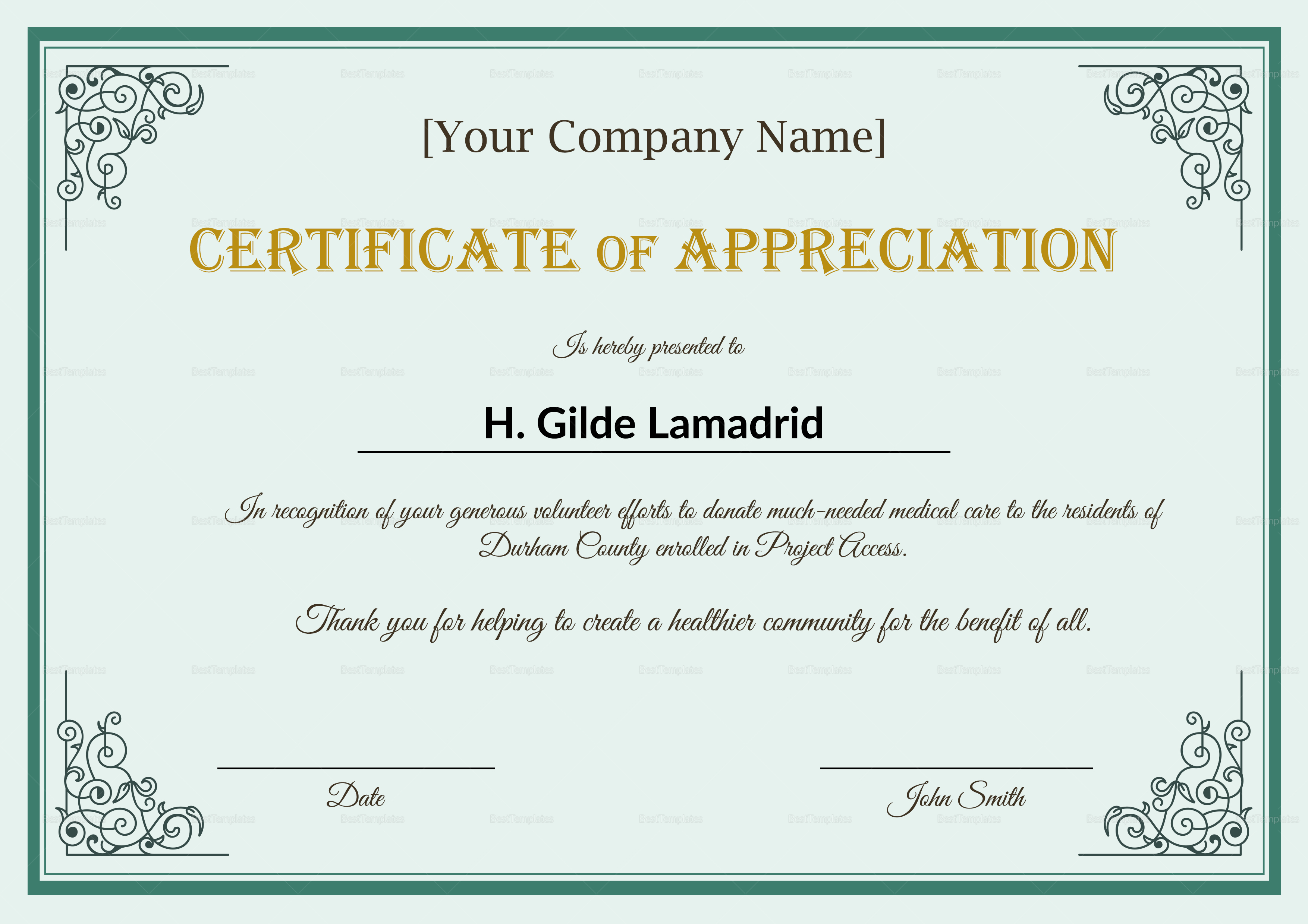 Company Employee Appreciation Certificate Template