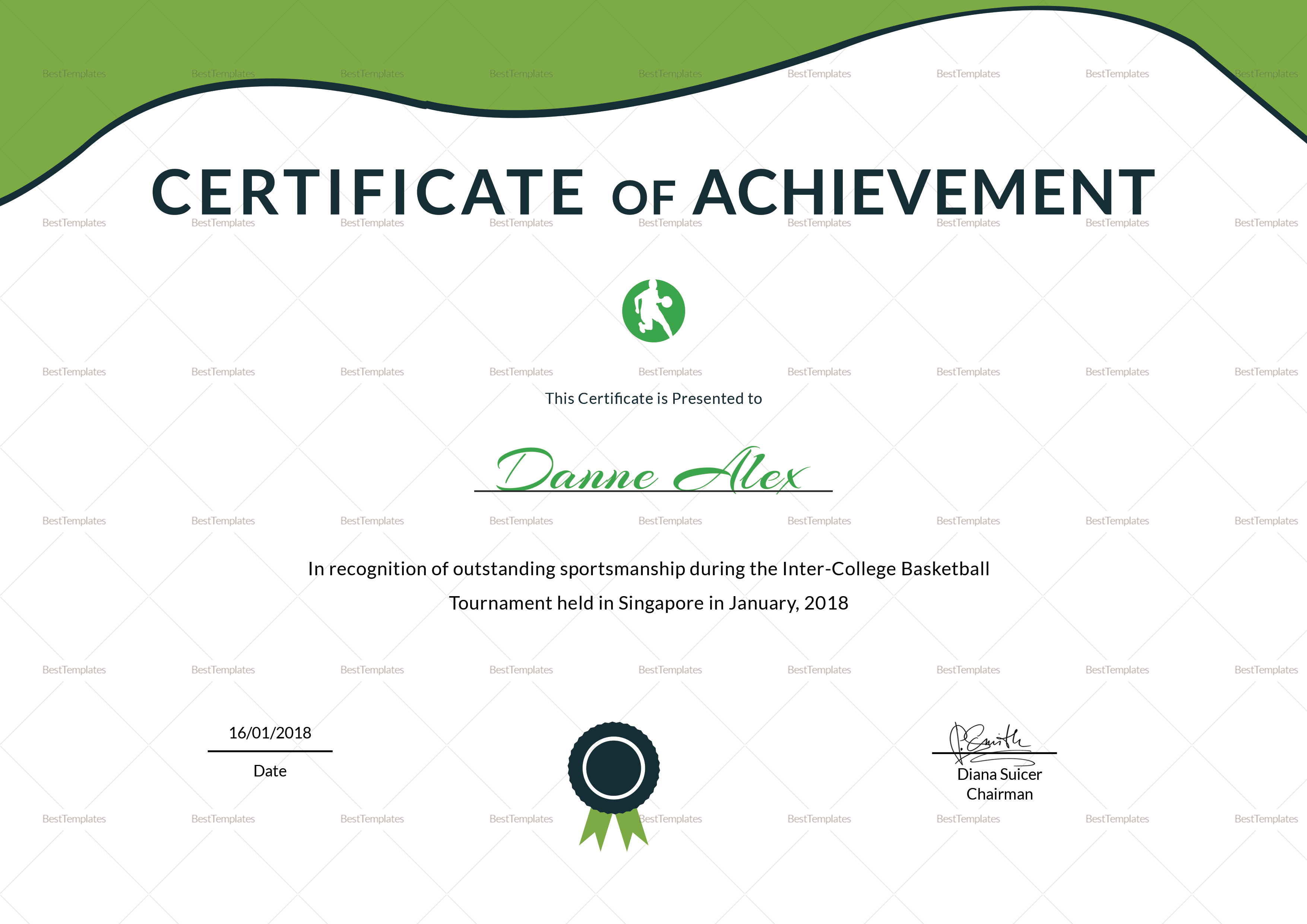 Sportsmanship Achievement Certificate Design Template in PSD, Word