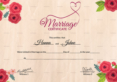 Floral Marriage Certificate Design Template in PSD, Word