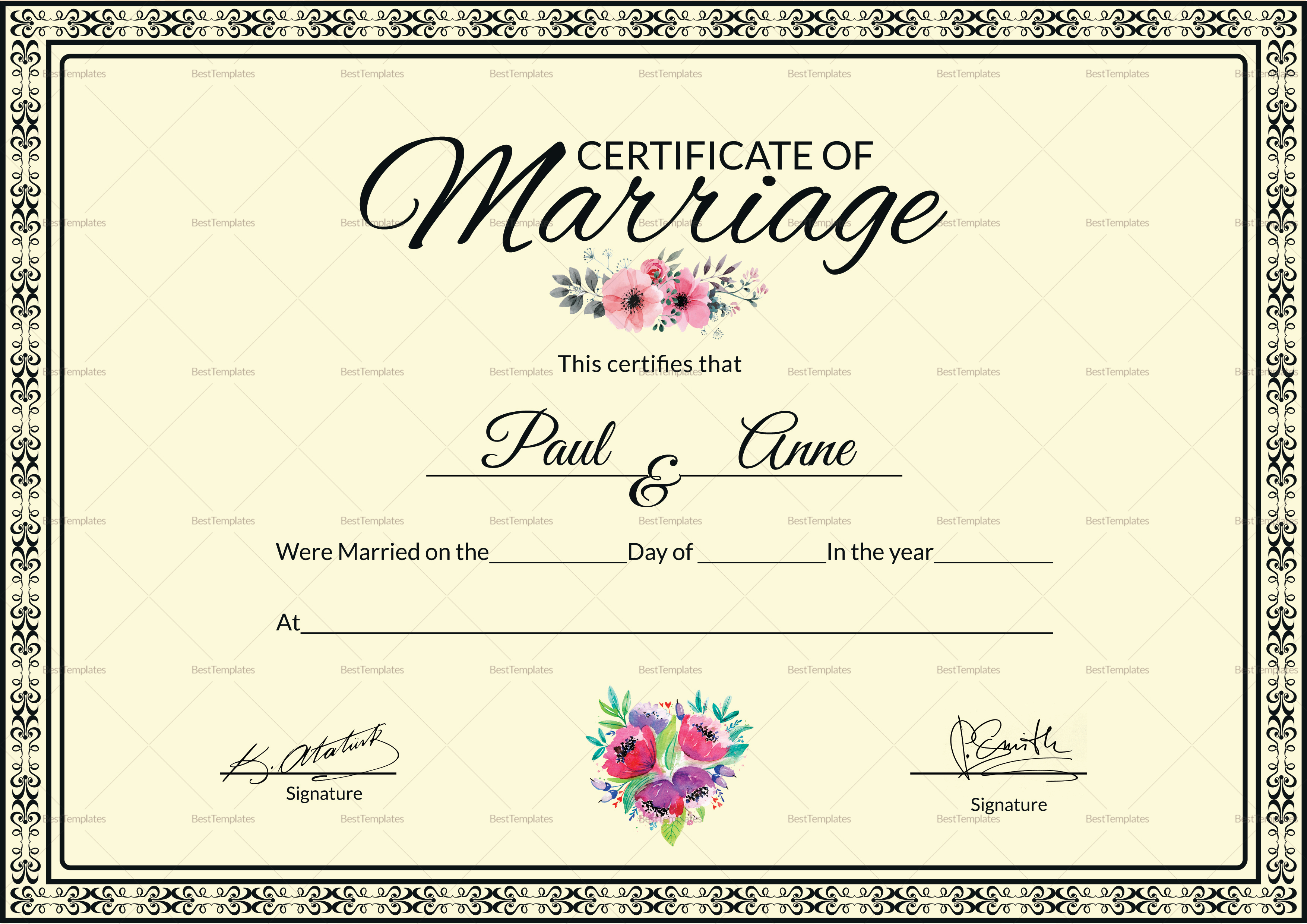 Marriage Certificate Design Template in PSD, Word Within Blank Marriage Certificate Template