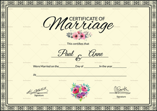 Marriage Certificate Design Template in PSD, Word