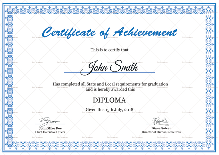 Diploma Achievement Certificate Design Template in PSD, Word