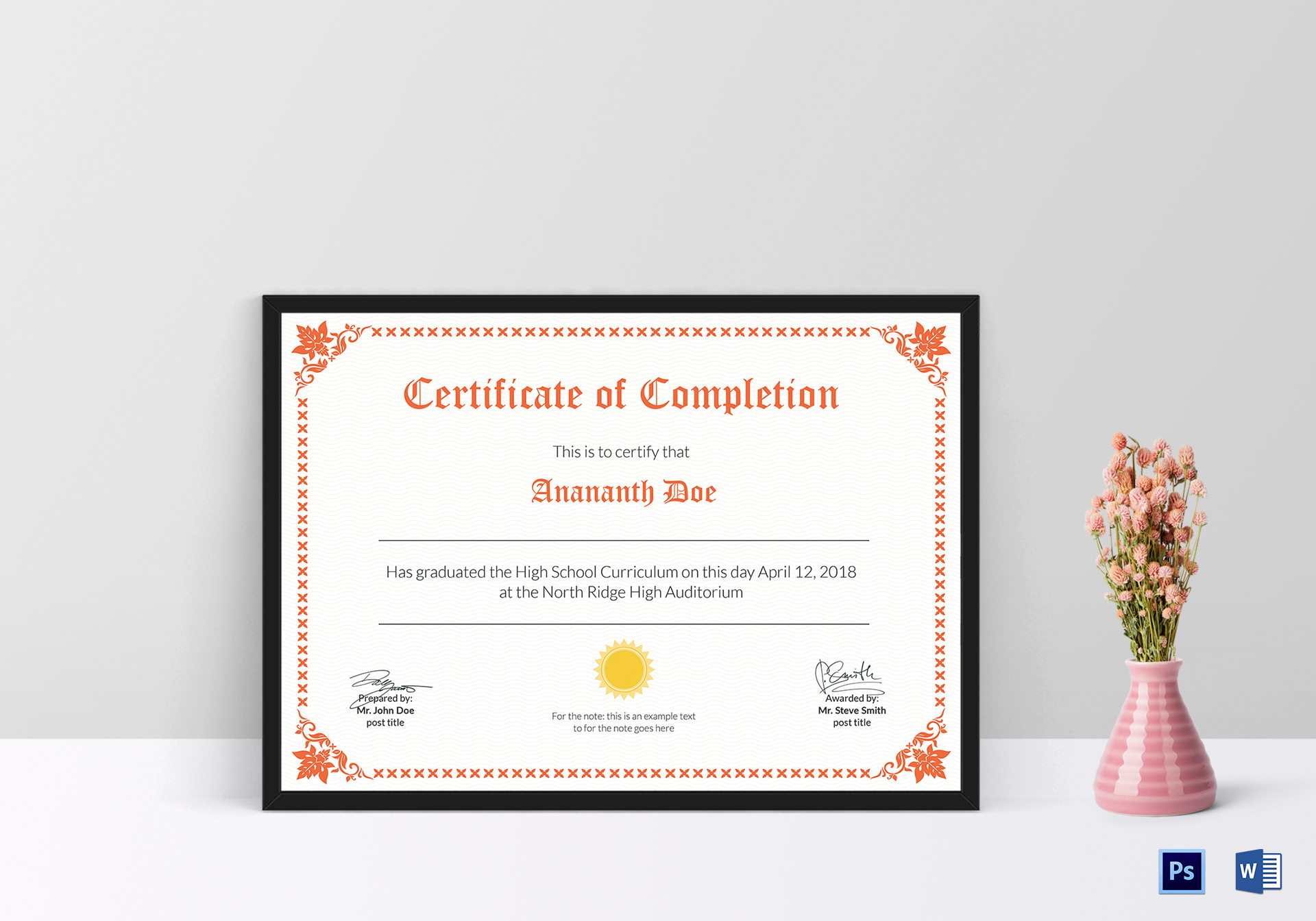 High School Diploma Certificate Design Template In PSD Word