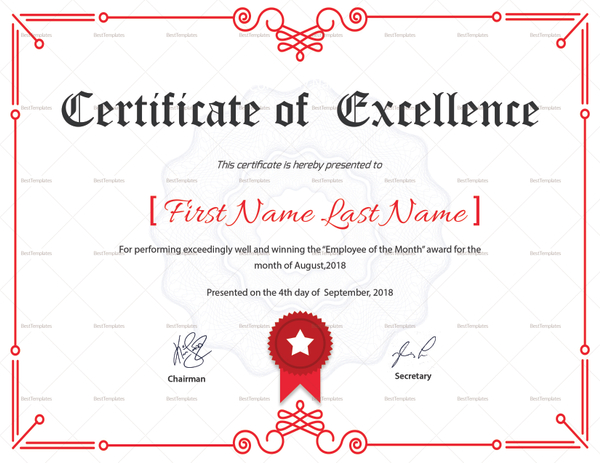 Excellence Corporate Certificate Design Template in PSD, Word