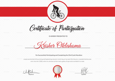 Cycling Participation Certificate Design Template in PSD, Word