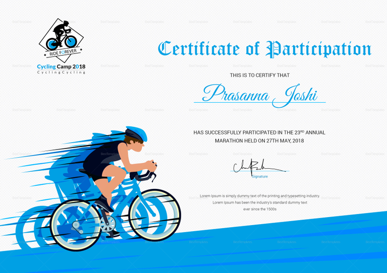 Cyclothon Participation Certificate Design Template in PSD, Word