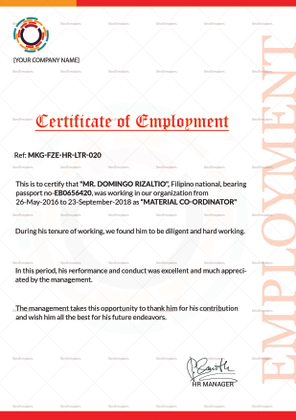 Employment Certificate Design Template in PSD, Word