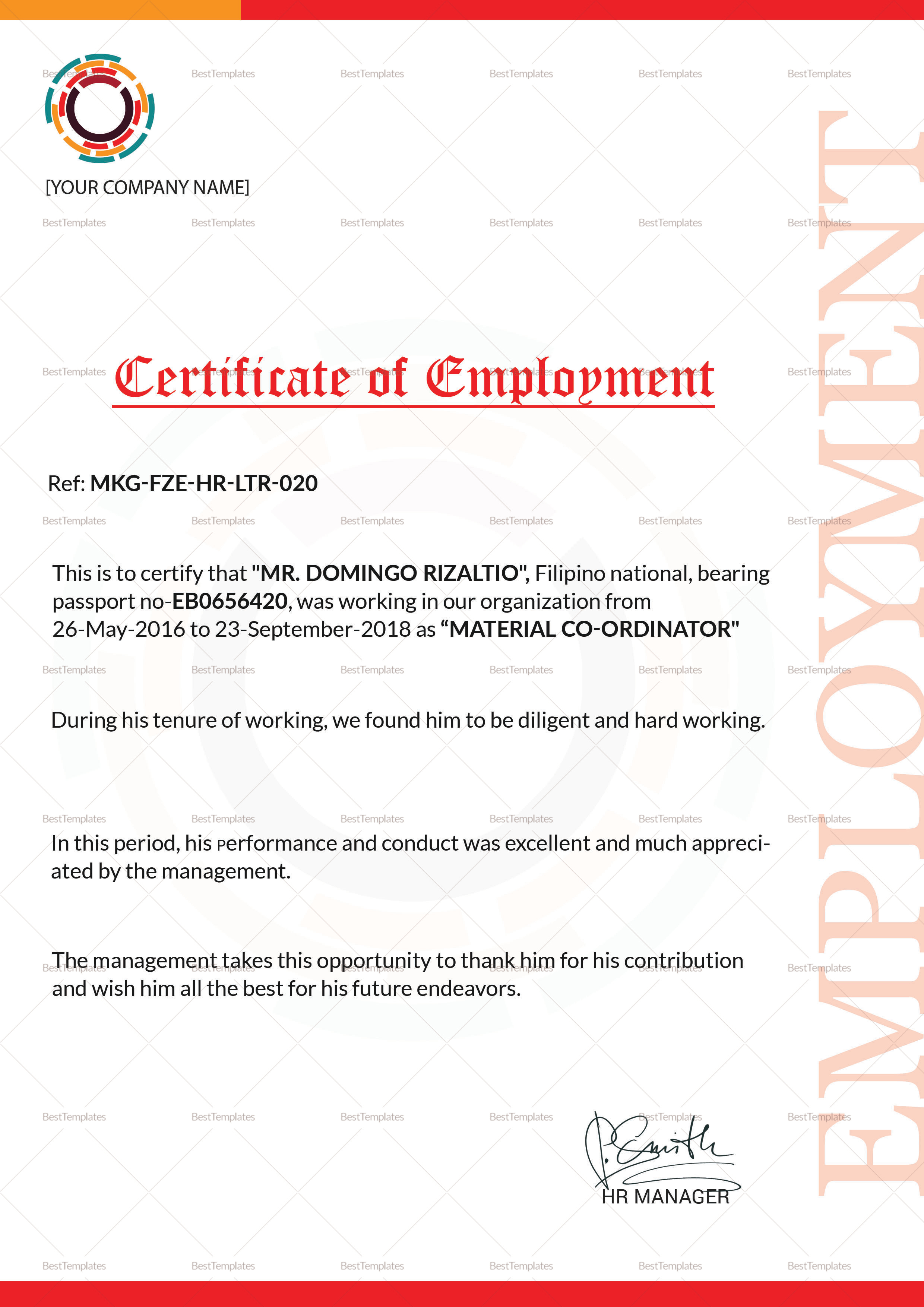 Employment Certificate Design Template In PSD Word