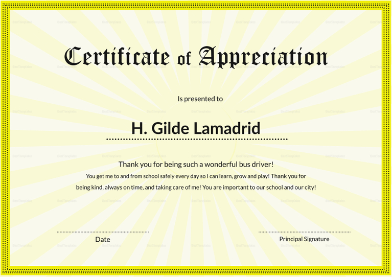 Certificate of School Appreciation Design Template in PSD, Word