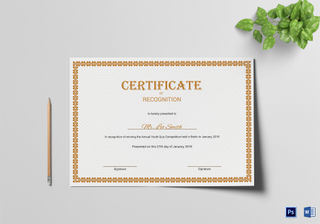 Recognition Certificate Design Template in PSD, Word