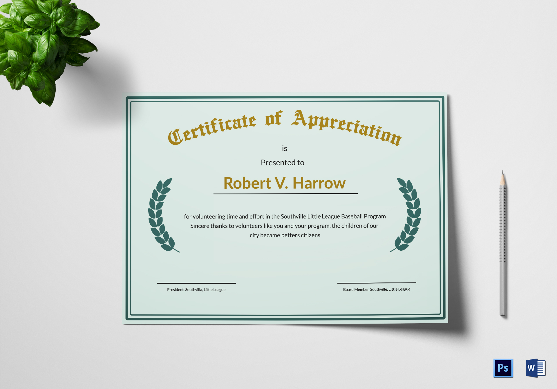 Illustration Appreciation Certificate Design Template in PSD, Word Regarding Microsoft Word Certificate Templates