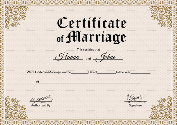 Keepsake Marriage Certificate Design Template in PSD, Word