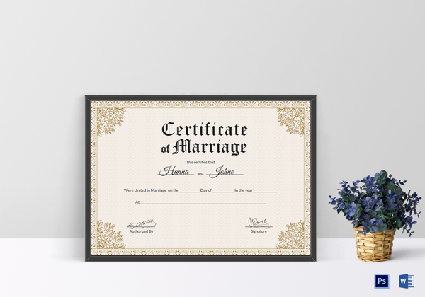 Keepsake Marriage Certificate Design Template in PSD, Word