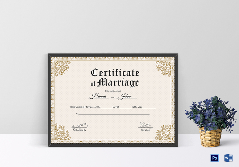 Keepsake Marriage Certificate Design Template in PSD, Word