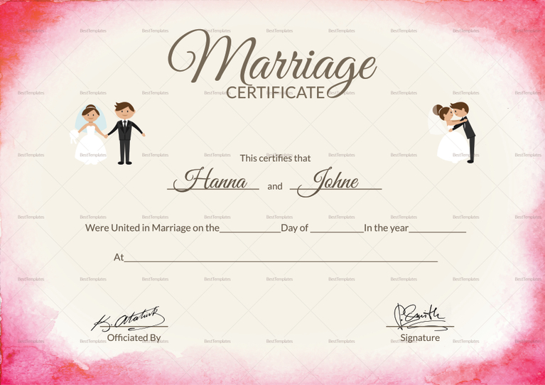 Elegant Marriage Certificate Design Template in PSD, Word