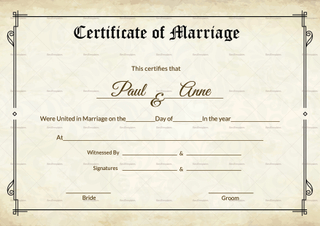 Classic Marriage Certificate Design Template in PSD, Word