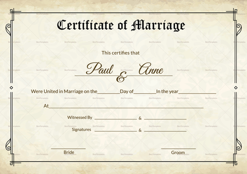 Classic Marriage Certificate Design Template in PSD, Word