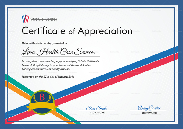 Organization Appreciation Certificate Design Template In PSD Word