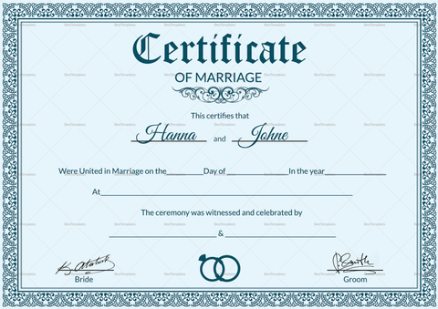 Formal Marriage Certificate Design Template in PSD, Word