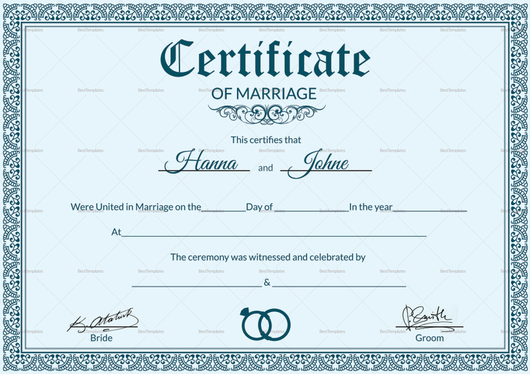 Formal Marriage Certificate Design Template In Psd, Word