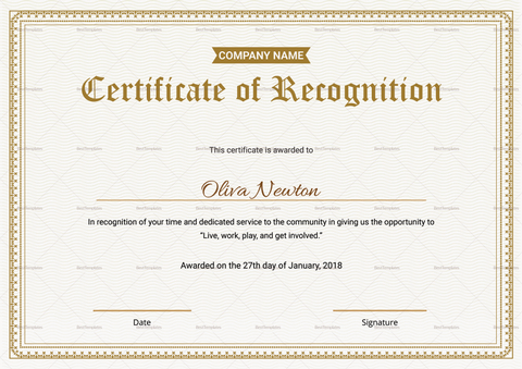 Employee Recognition Certificate Design Template in PSD, Word