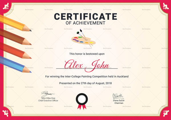 Painting Achievement Certificate Design Template in PSD, Word