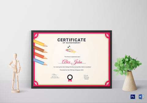 Painting Achievement Certificate Design Template in PSD, Word