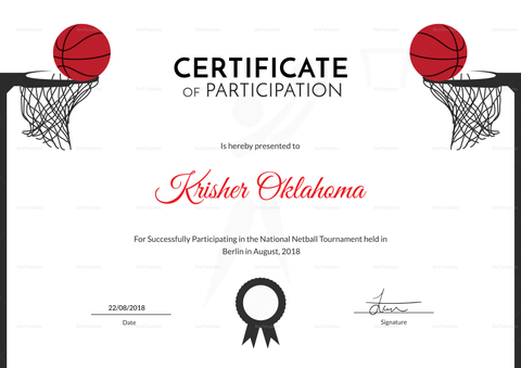 Netball Sports Certificate Design Template in PSD, Word