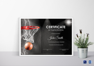 Basketball Participation Certificate Design Template in PSD, Word