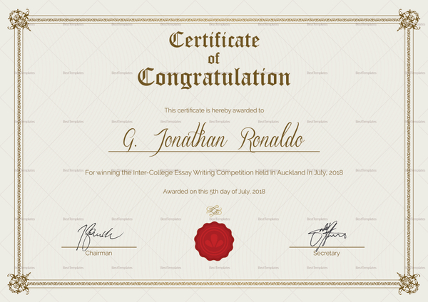 General Format Congratulations Certificate Design Template in PSD, Word