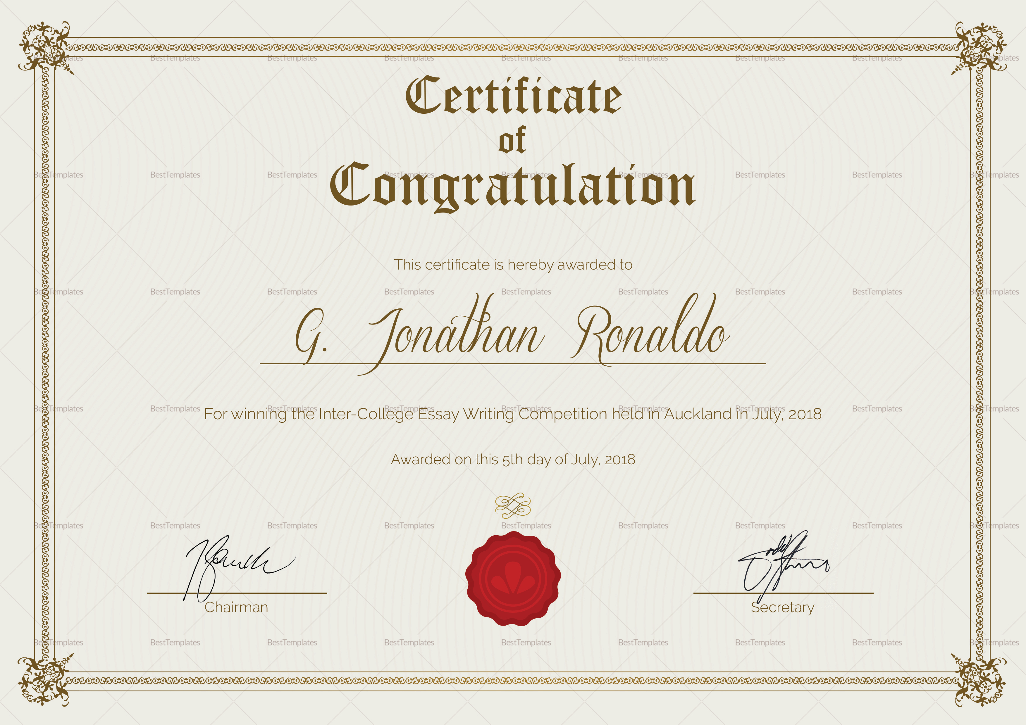 General Format Congratulations Certificate Design Template