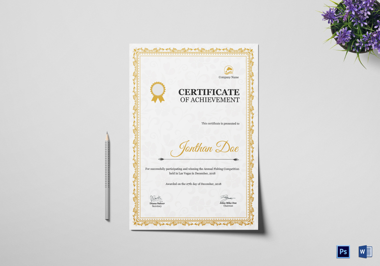 Annual Fishing Competition Certificate Design Template in PSD, Word