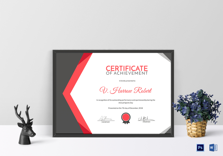 Sports Day Achievement Certificate Design Template in PSD, Word