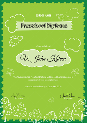 Preschool Award Certificate Design Template in PSD, Word