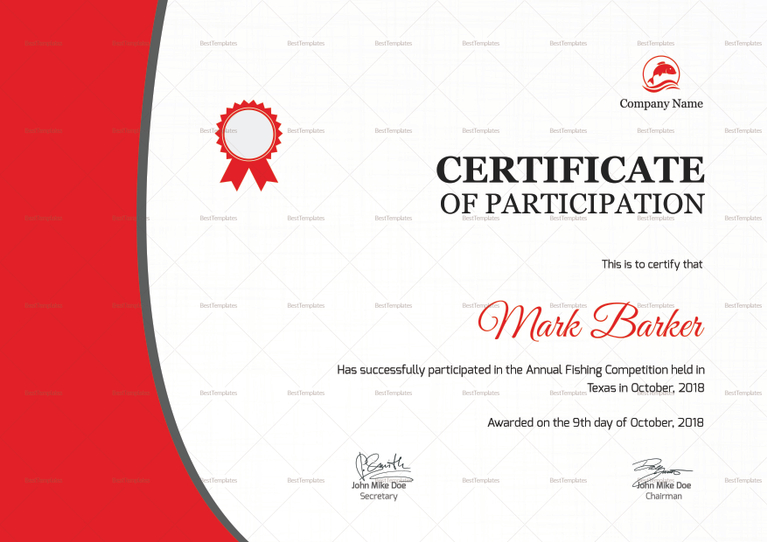 Annual Fishing Participation Certificate Design Template in PSD, Word