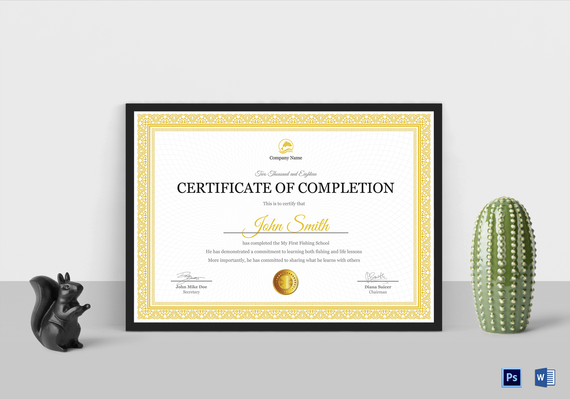 Fishing Completion Certificate Design Template in PSD, Word