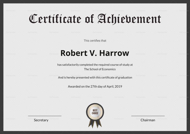 Graduation Achievement Certificate Design Template in PSD, Word