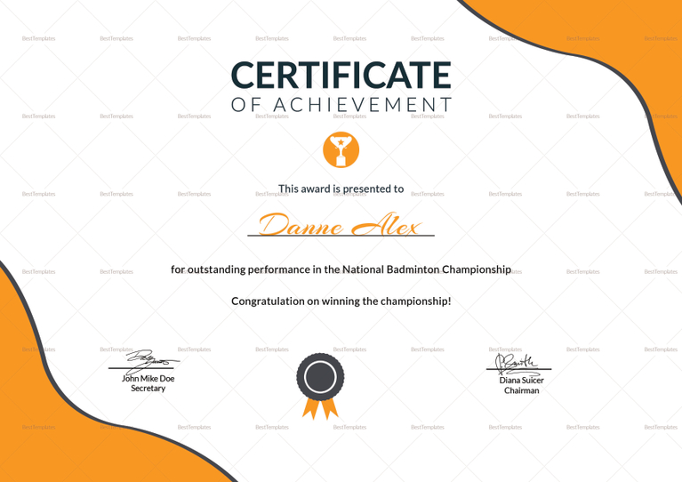 Prize Achievement Certificate Design Template in PSD Word