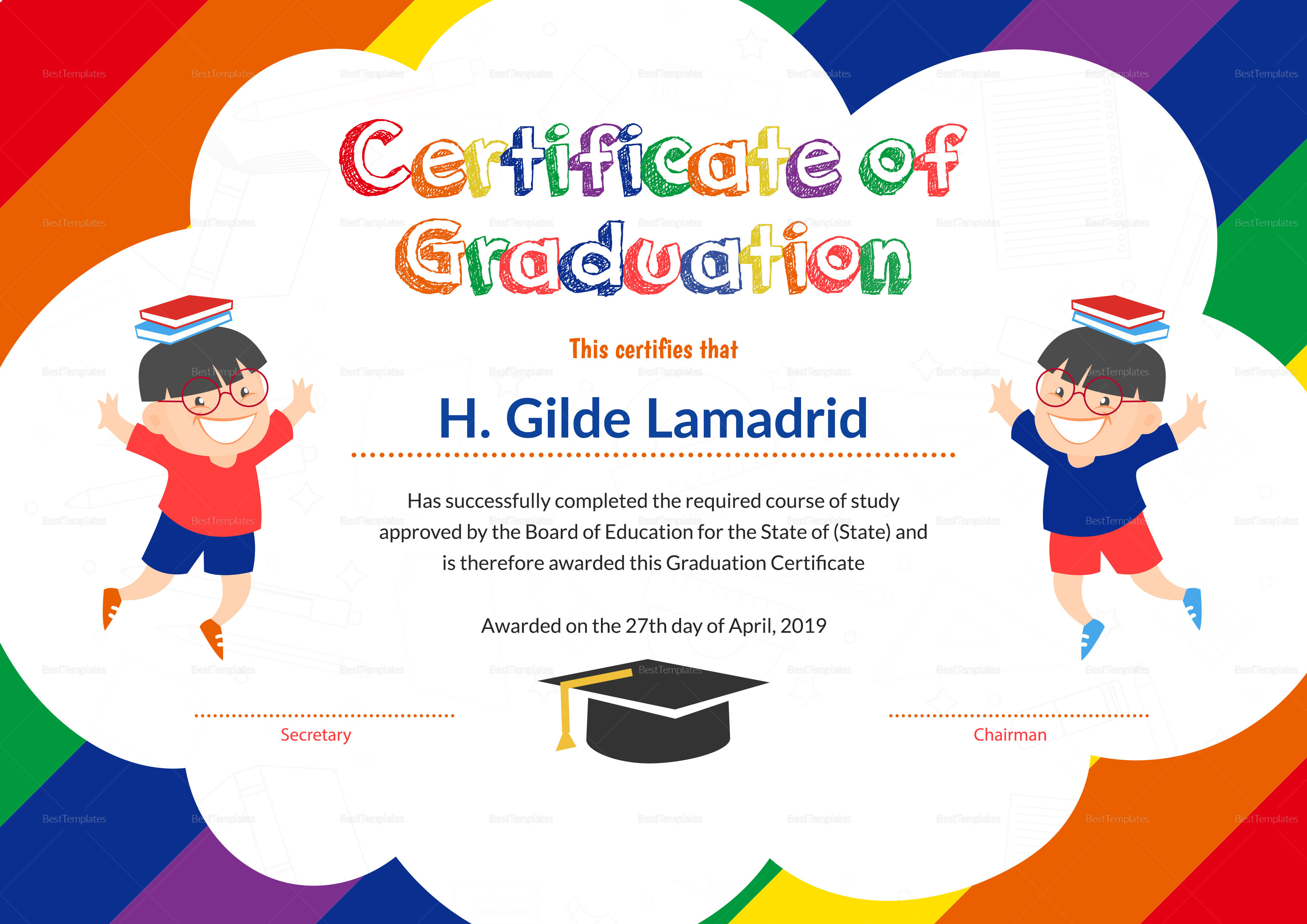 Pre School Graduation Certificate Design Template In PSD Word