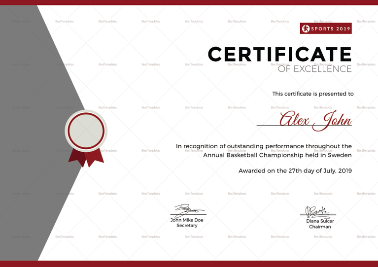 Prize Excellence Certificate Design Template in PSD, Word