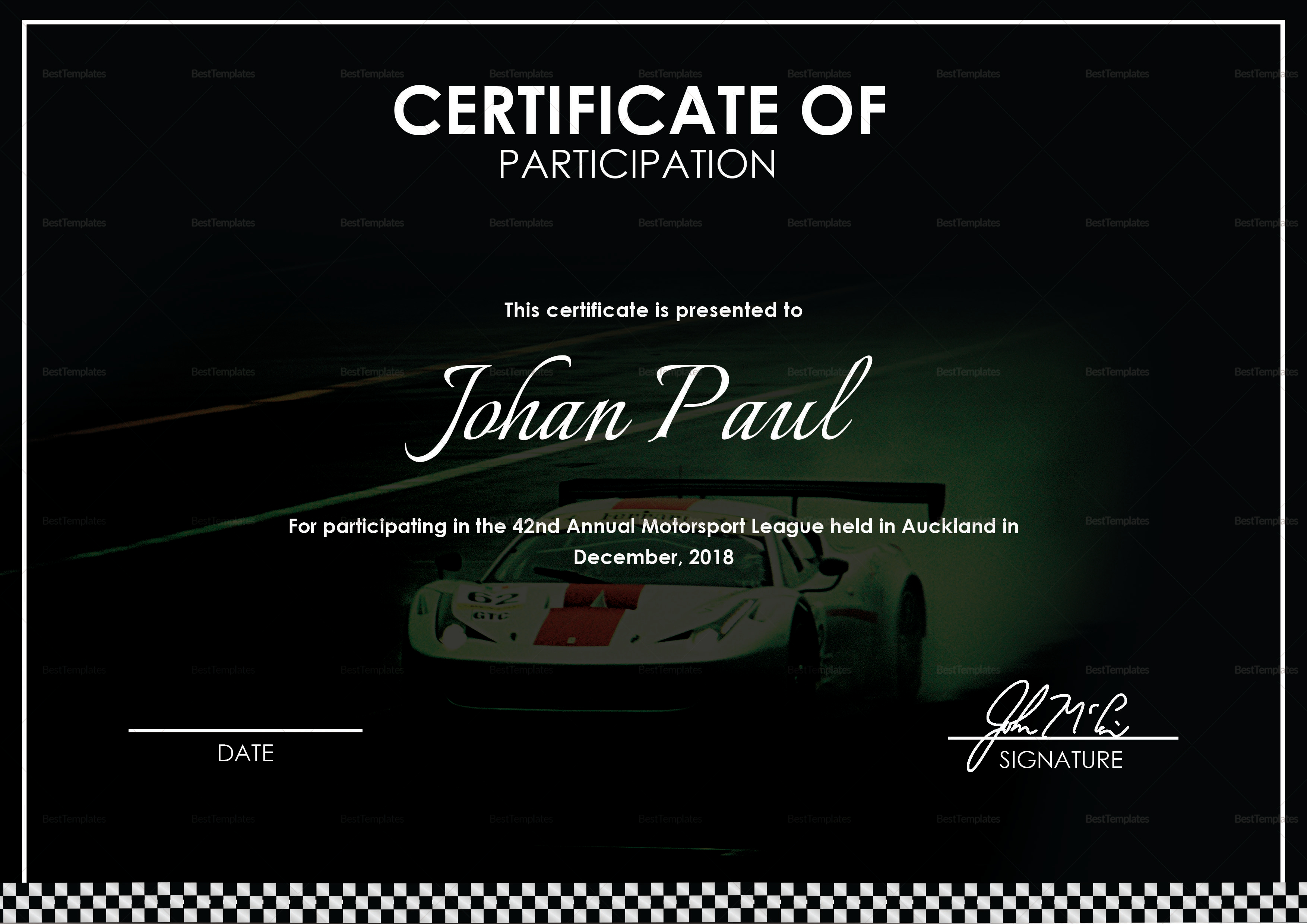 Annual Motorsport Certificate Template 