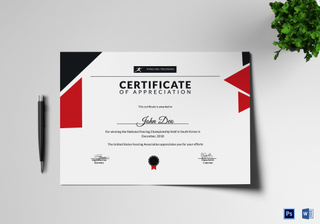 Fencing Appreciation Certificate Design Template in PSD, Word