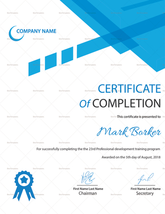 Completion Certificate Design Template in PSD, Word