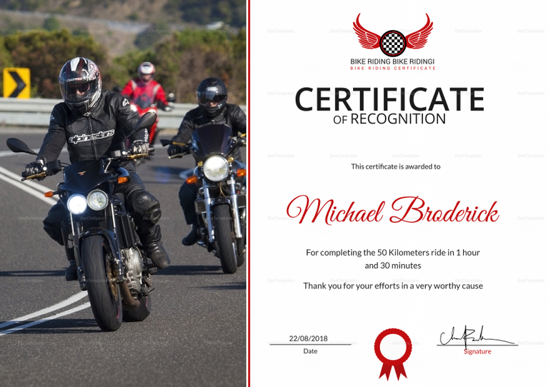 Off Road Bike Riding Recognition Certificate Design Template in PSD, Word