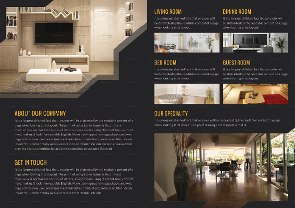 Bi Fold Interior Brochure Design Template in PSD, Word, Publisher