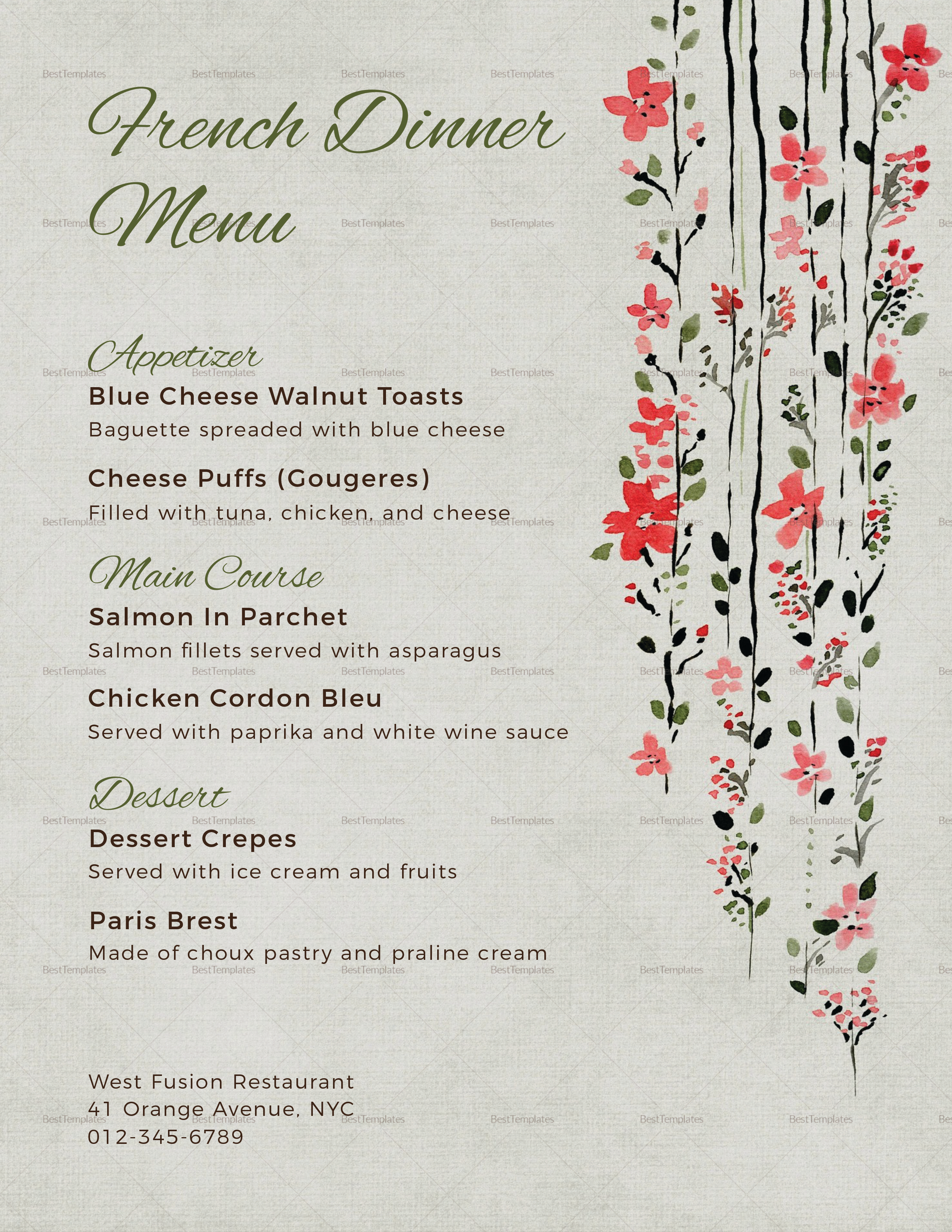 Dinner Menu Printable