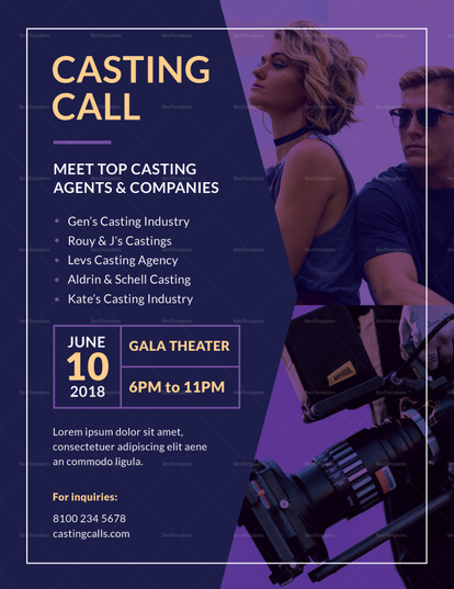 Casting Call Flyer Design Template In PSD Word Publisher Illustrator 