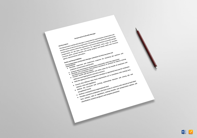 Compensation and Benefits Manager Job Description Template in Word