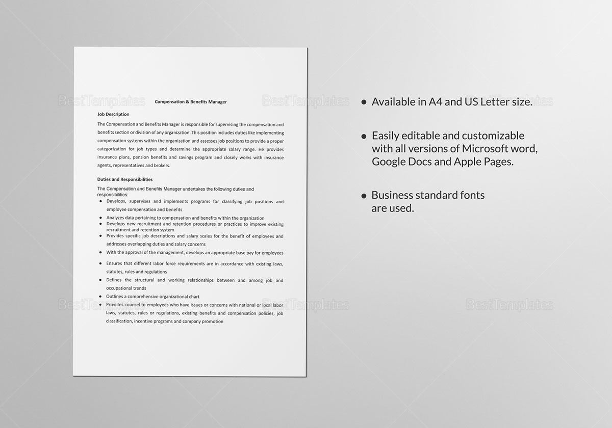 Compensation and Benefits Manager Job Description Template